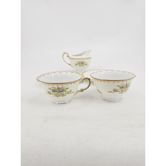 Meito Jewel Floral & Gold Pattern Set Of 2 Cups & Saucers & Creamer Japan - Picture 6 of 16